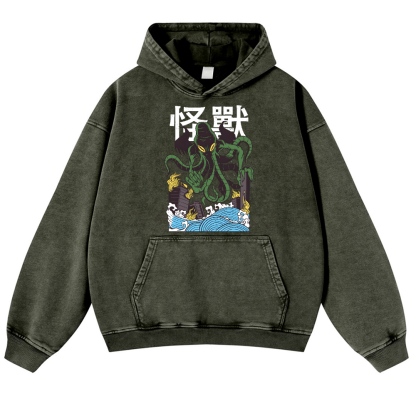 Octopus Monster Vintage Washed Thick Cotton Hoodie