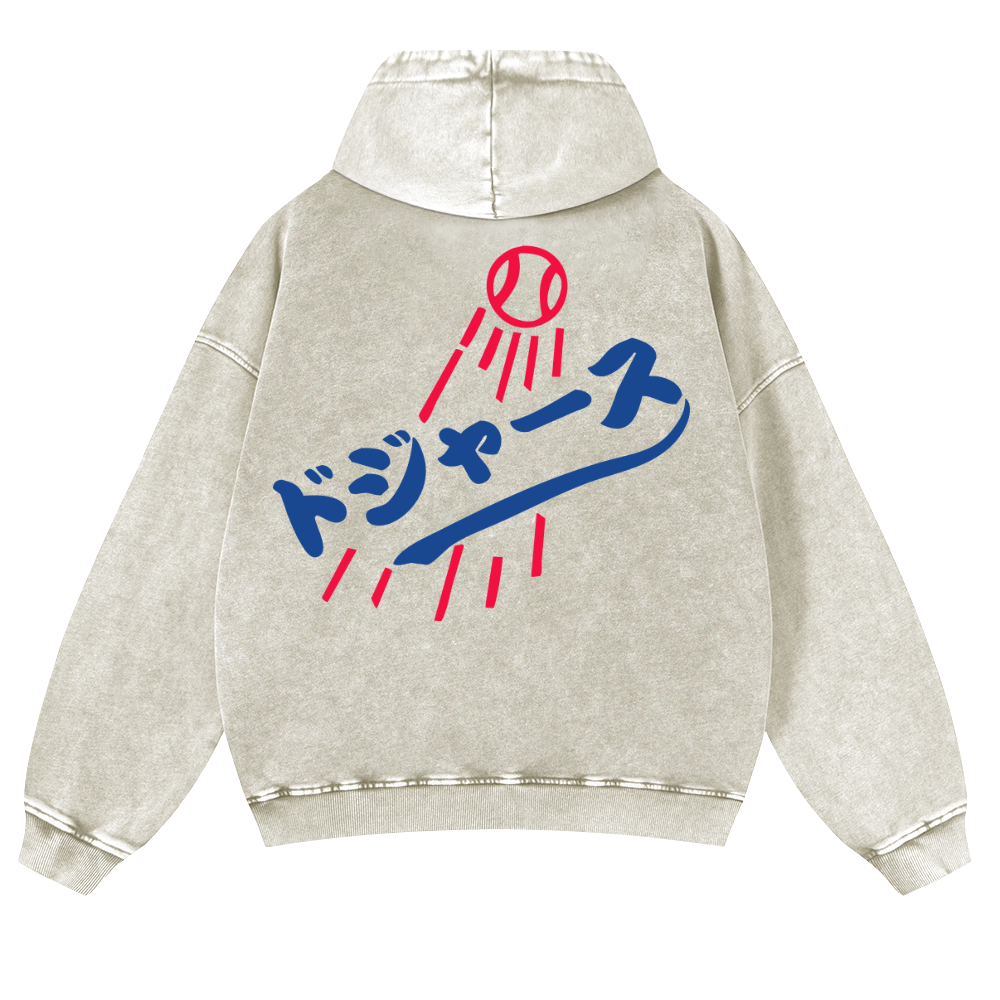 Baseball Vintage Washed Cotton Back Art Hoodie