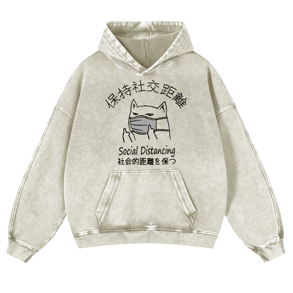Social Distancing Vintage Washed Thick Cotton Hoodie