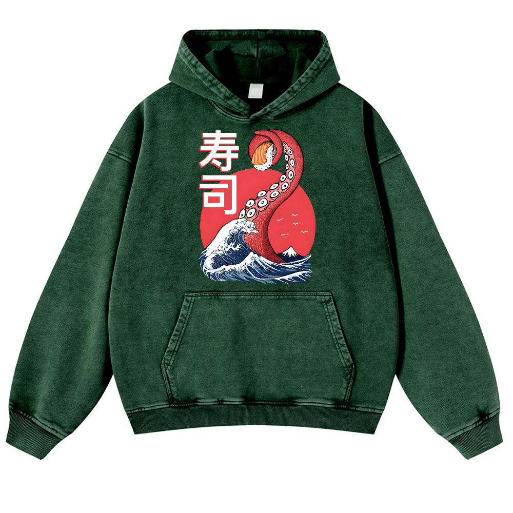 Sushi Octopus Vintage Washed Thick Cotton Hoodie