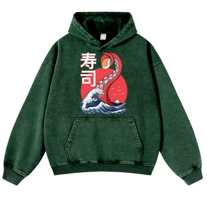 Sushi Octopus Vintage Washed Thick Cotton Hoodie