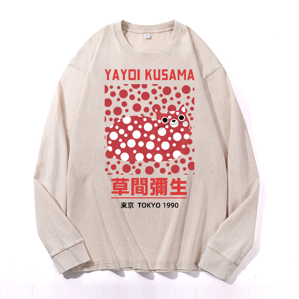 Yayoi Kusama Cat Vintage Cotton Wash Crewneck Sweatshirt