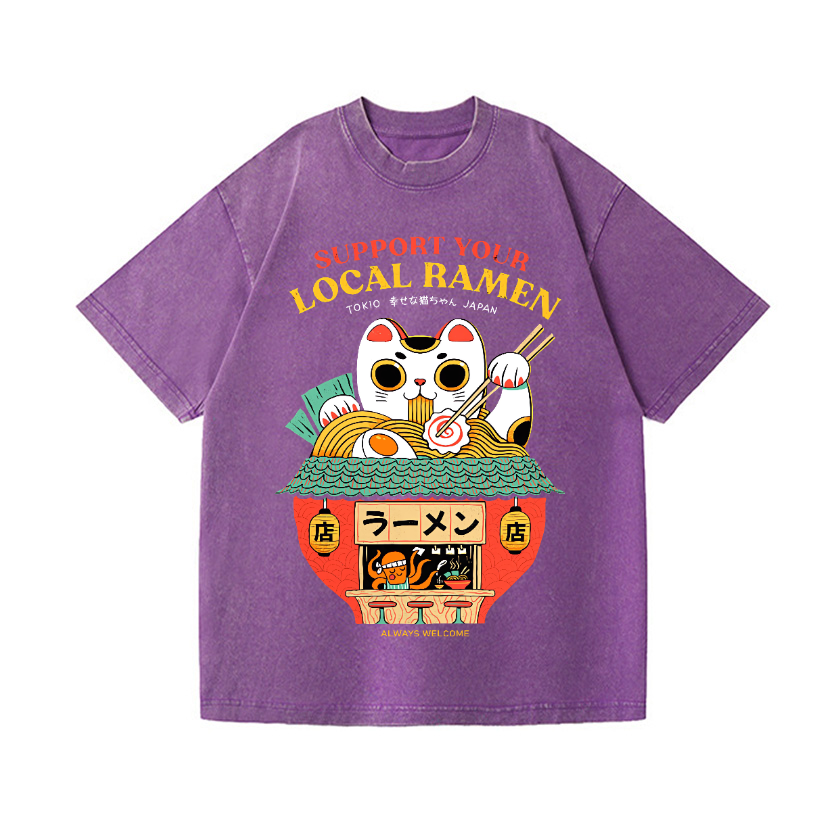 Ramen Cat Vintage Wash Japanese Design T-Shirt