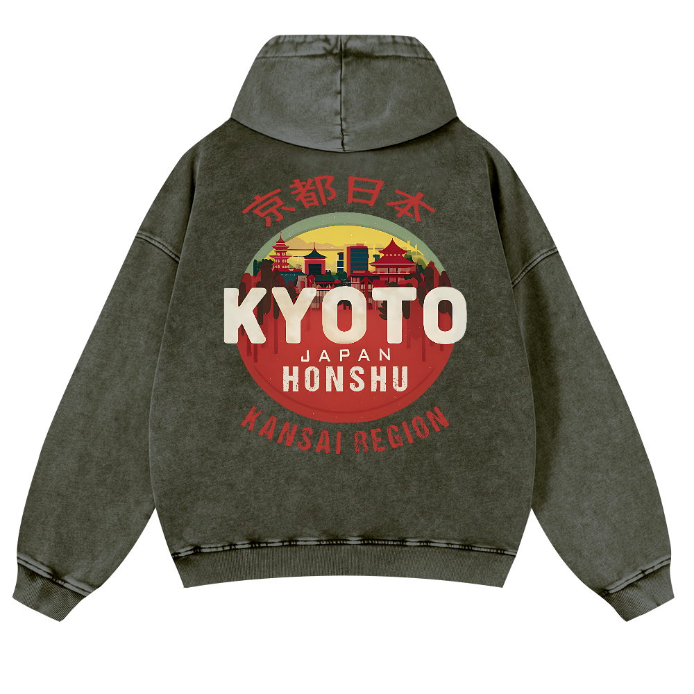 Kyoto Japan Honshu Kansai Region Vintage Washed Cotton Back Art Hoodie