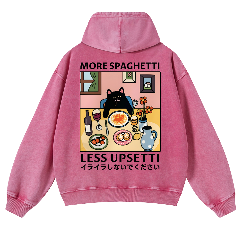 Spaghetti Cat Vintage Washed Cotton Back Art Hoodie