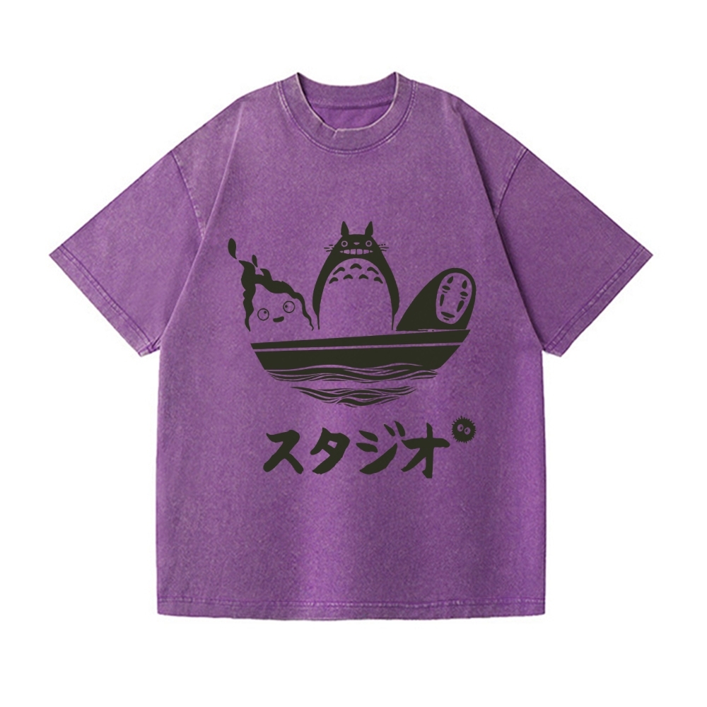 Howl's Moving Castle/My Neighbor Totoro/Spirited Away No Face Kaonashi Ghibli Anime Vintage Wash Japanese Design T-Shirt