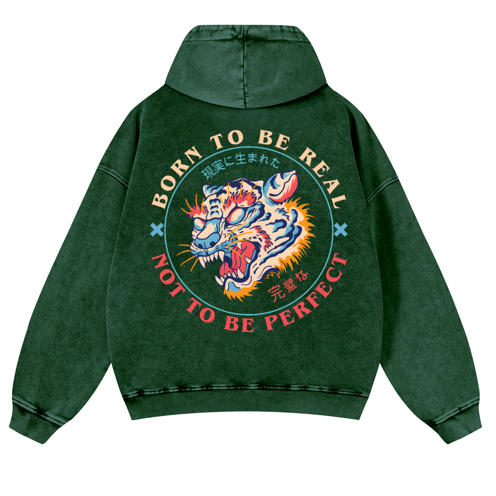 Tiger Vintage Washed Cotton Back Art Hoodie