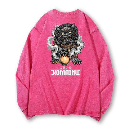 Komainu Vintage Washed Cotton Back Art Long-sleeve T-shirt