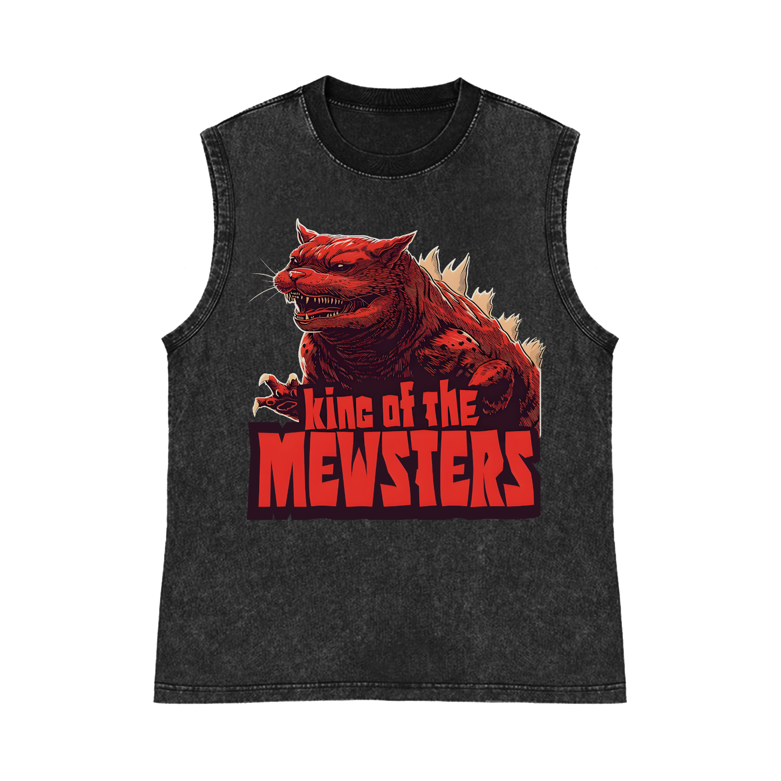 Cat Catzilla Godzilla King Of The Mewsters Pure Cotton Wash-Dyed Sleeveless Tank Top