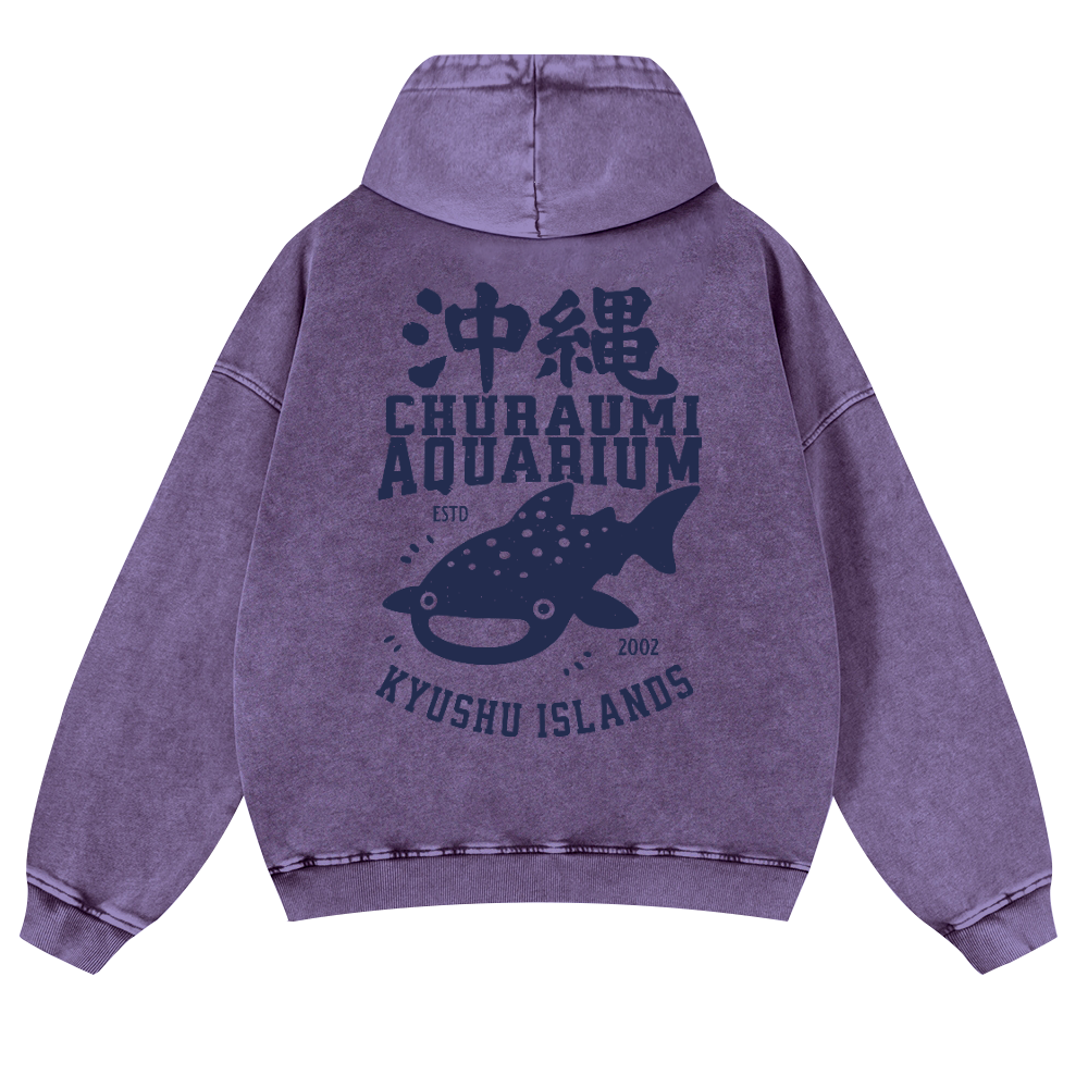 Okinawa Churaumi Aquarium Kyushu Islands Fish Vintage Washed Cotton Back Art Hoodie