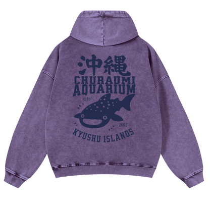 Okinawa Churaumi Aquarium Kyushu Islands Fish Vintage Washed Cotton Back Art Hoodie