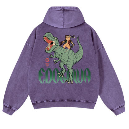 Cat T-Rex Vintage Washed Cotton Back Art Hoodie