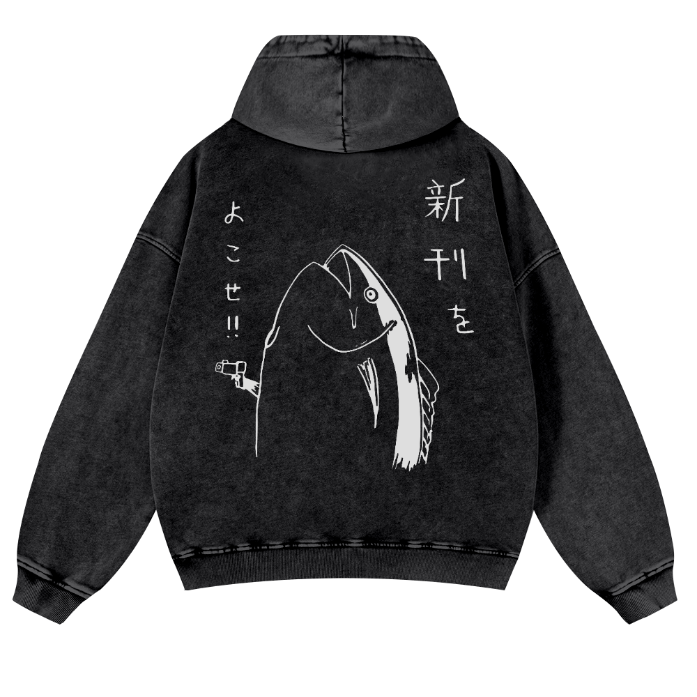 Fish Vintage Washed Cotton Back Art Hoodie