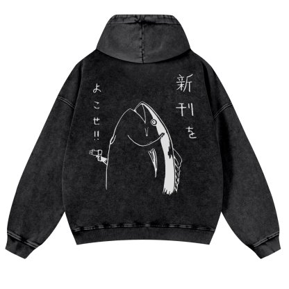 Fish Vintage Washed Cotton Back Art Hoodie