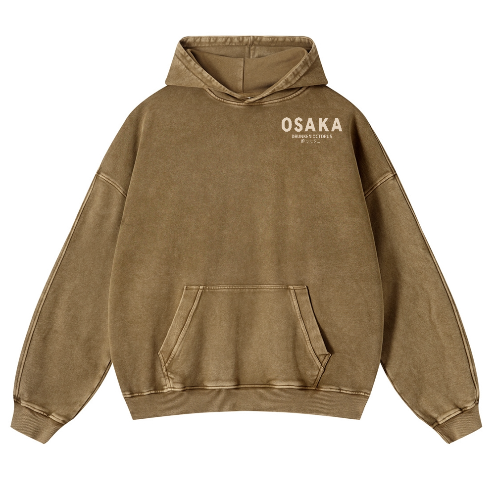 Osaka Dotonbori Drunken Octopus Vintage Washed Cotton Back Art Hoodie