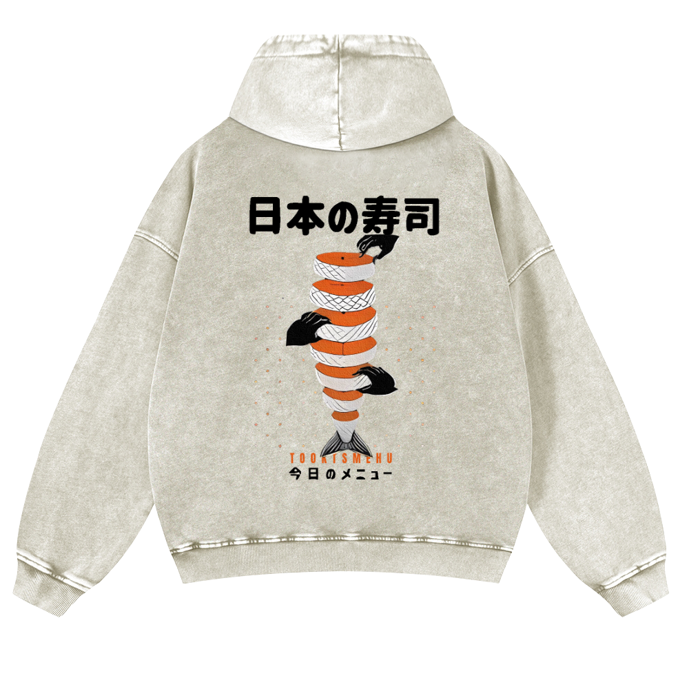 Delicious Salmon Sushi Vintage Washed Cotton Back Art Hoodie