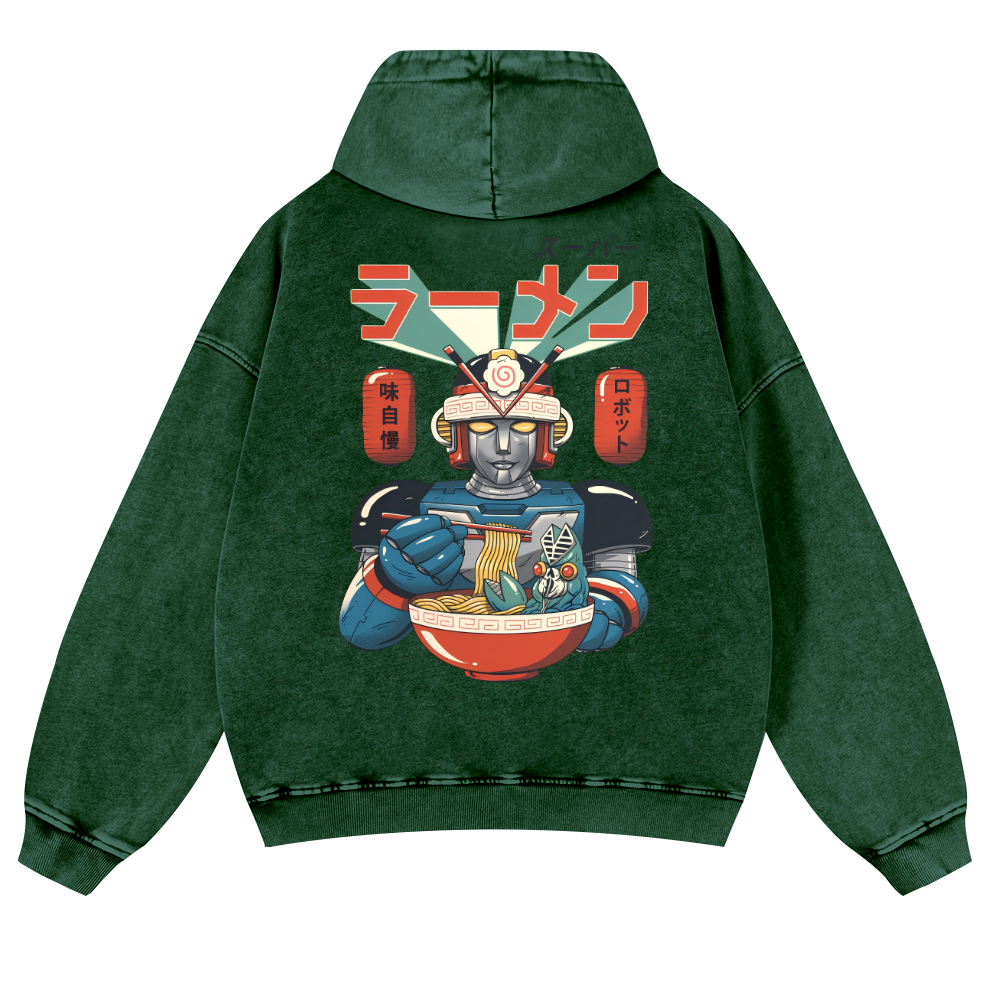 Ramen Robot Vintage Washed Cotton Back Art Hoodie