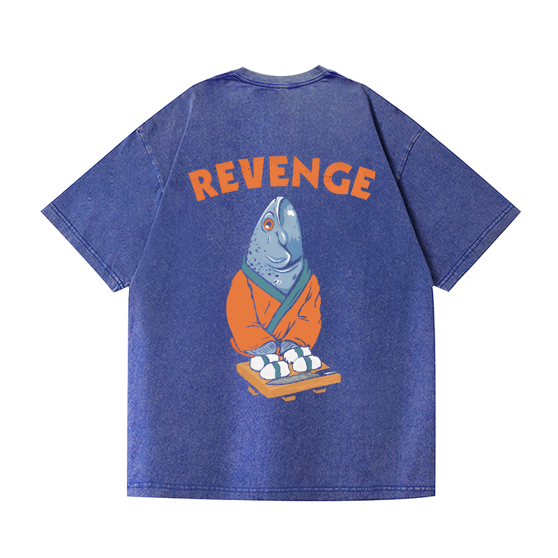 Revenge Fish Vintage Wash Japanese Design Back Art T-Shirt