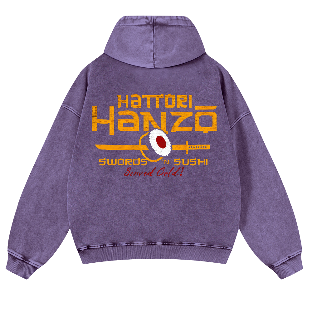 Okinawa Hattori Hanzo Sushi Vintage Washed Cotton Back Art Hoodie