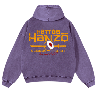 Okinawa Hattori Hanzo Sushi Vintage Washed Cotton Back Art Hoodie