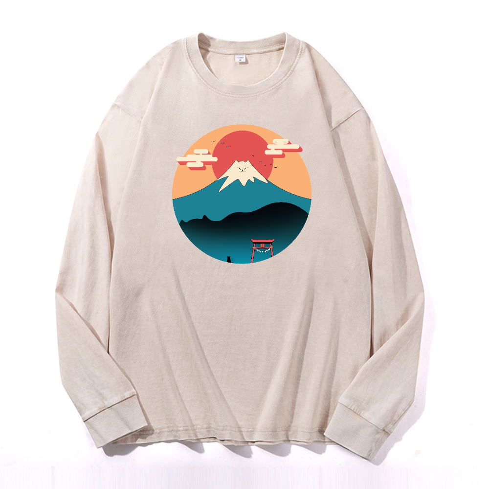 Cat Fuji Vintage Cotton Wash Crewneck Sweatshirt