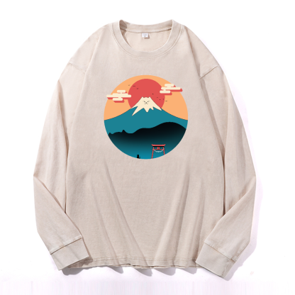 Cat Fuji Vintage Cotton Wash Crewneck Sweatshirt