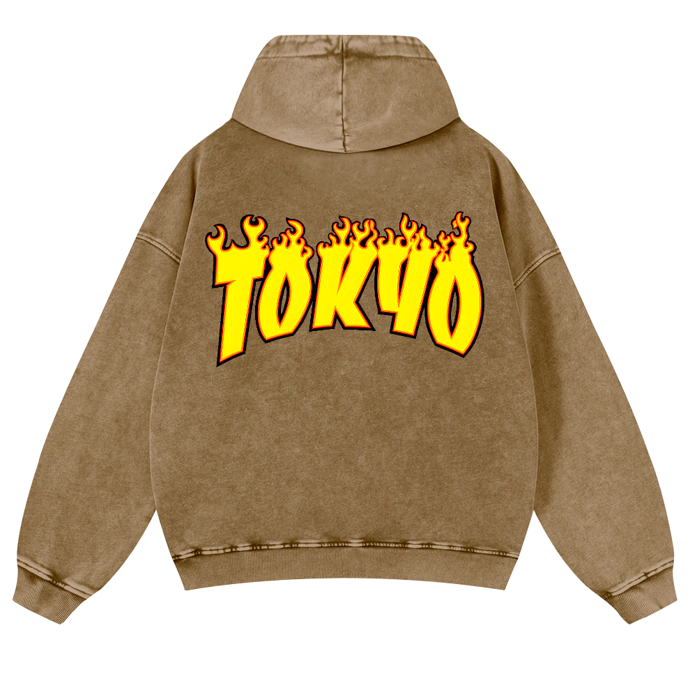 Tokyo Vintage Washed Cotton Back Art Hoodie