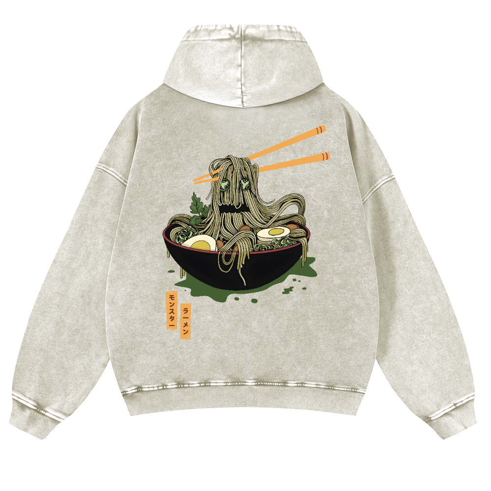 Ramen Monster Vintage Washed Cotton Back Art Hoodie