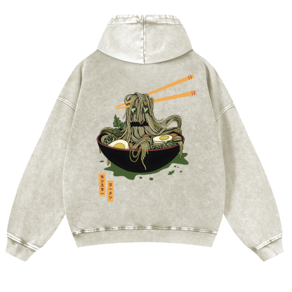 Ramen Monster Vintage Washed Cotton Back Art Hoodie