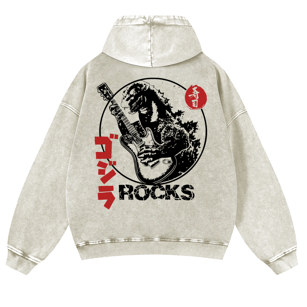 Rock Godzilla Vintage Washed Cotton Back Art Hoodie