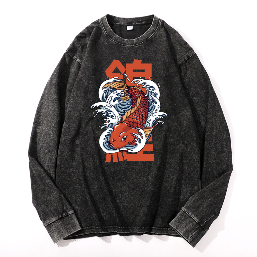 Koi Fish Vintage Cotton Wash Crewneck Sweatshirt