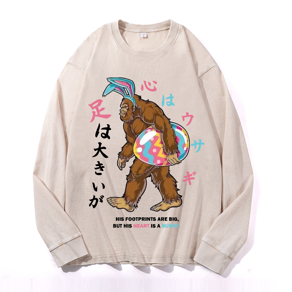 Easter Bigfoot Vintage Cotton Wash Long-sleeve T-shirt