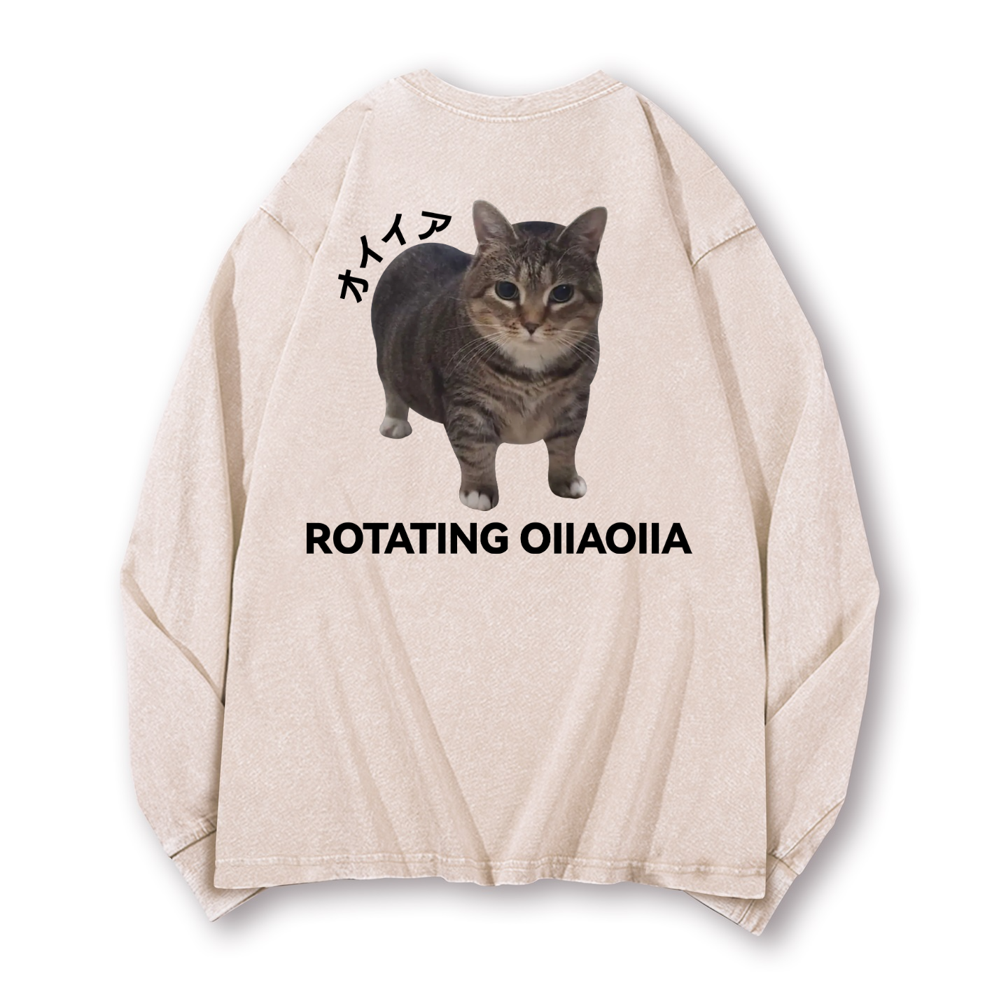 OIIA Cat Vintage Washed Cotton Back Art Long-sleeve T-shirt