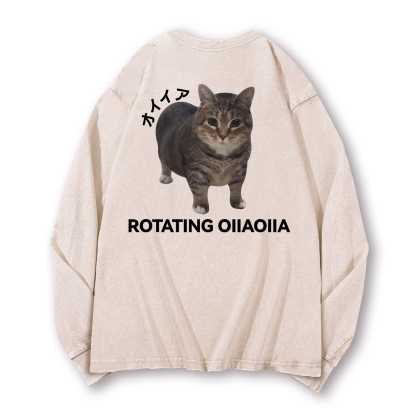 OIIA Cat Vintage Washed Cotton Back Art Long-sleeve T-shirt