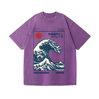 Hokkaido Wave Vintage Wash Japanese Design T-Shirt