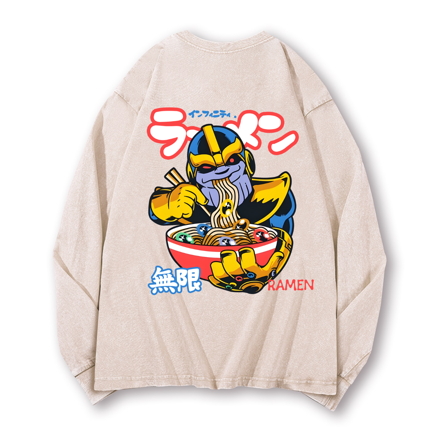 Ramen Hero Vintage Washed Cotton Back Art Long-sleeve T-shirt