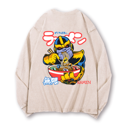 Ramen Hero Vintage Washed Cotton Back Art Long-sleeve T-shirt