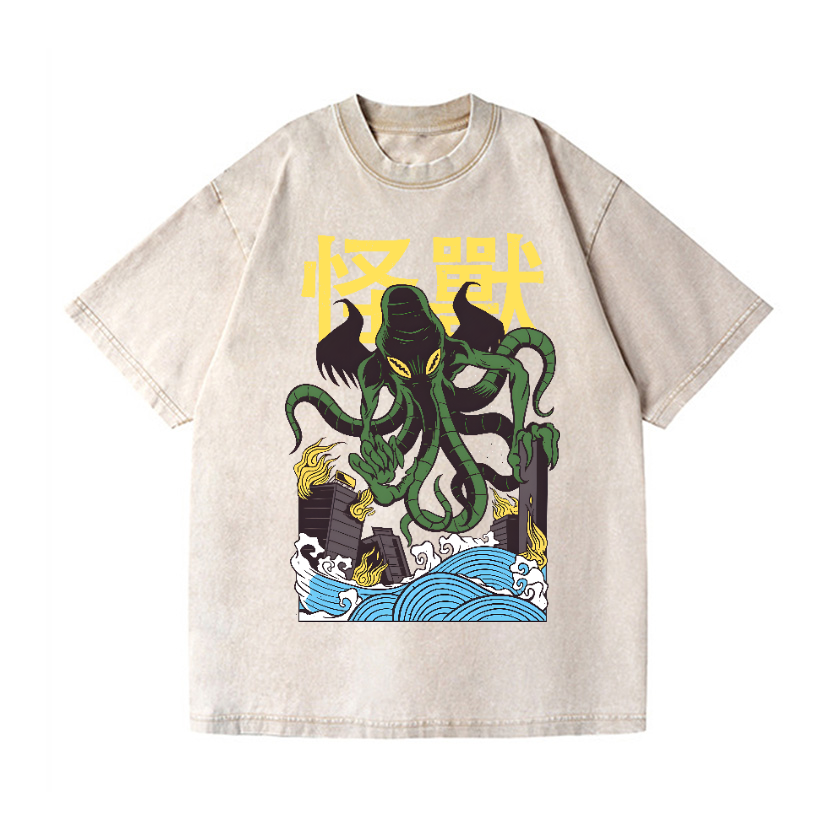 Octopus Monster Vintage Wash Japanese Design T-Shirt