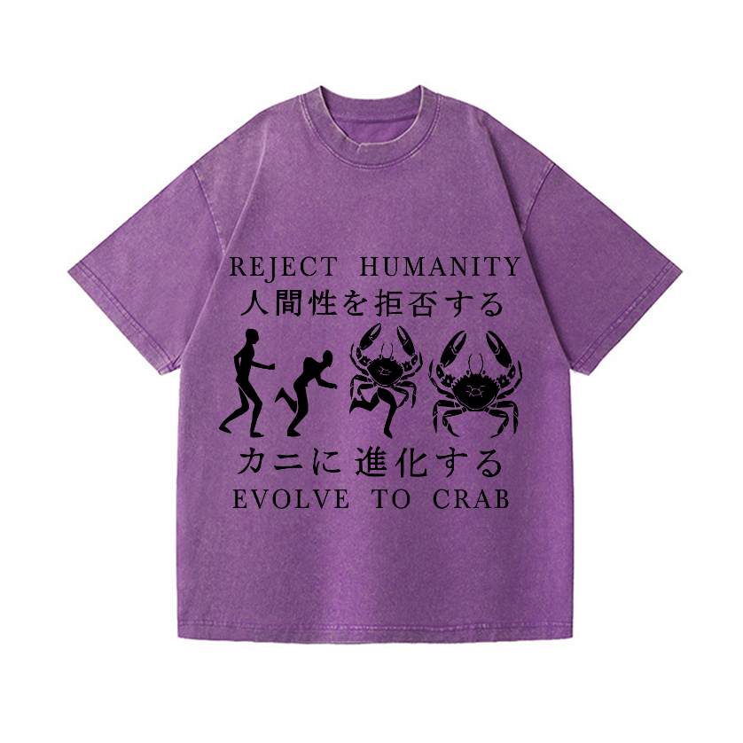 Reject Humanity Evolve into Crab Vintage Wash Japanese Design T-Shirt