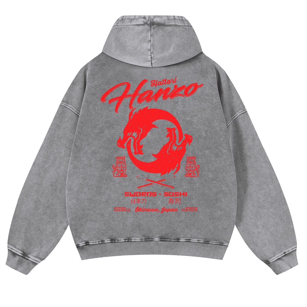 Okinawa Japan Hattori Hanzo Vintage Washed Cotton Back Art Hoodie