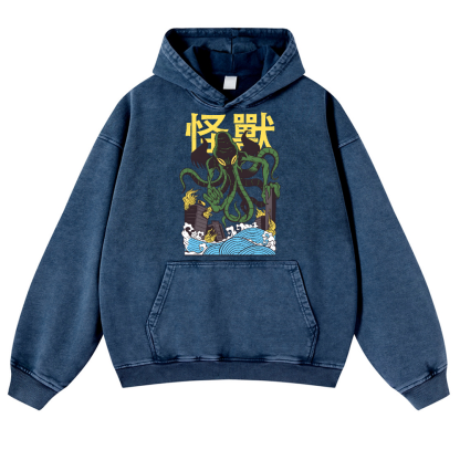 Octopus Monster Vintage Washed Thick Cotton Hoodie