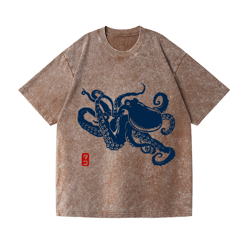 Octopus Vintage Wash Japanese Design T-Shirt