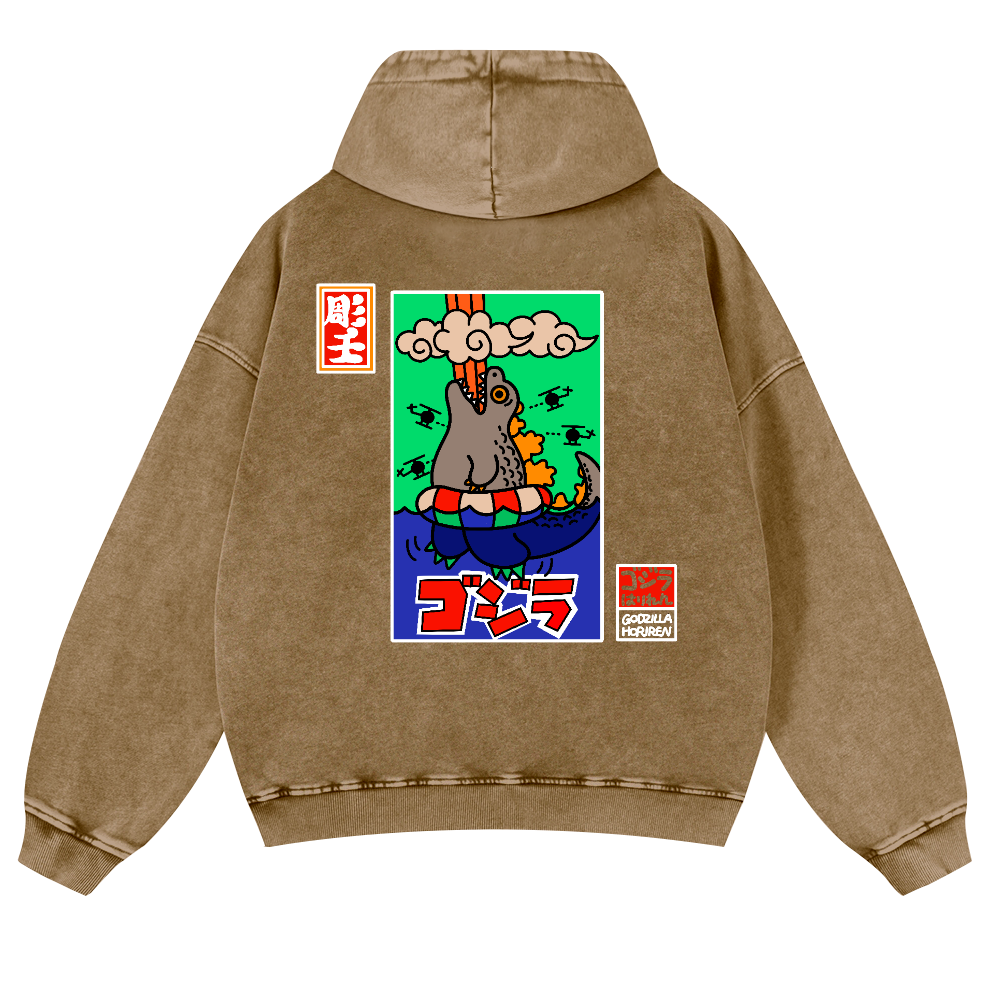 Godzilla Vintage Washed Cotton Back Art Hoodie