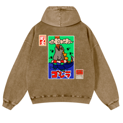 Godzilla Vintage Washed Cotton Back Art Hoodie