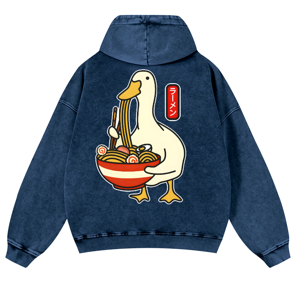 Ramen Duck Vintage Washed Cotton Back Art Hoodie
