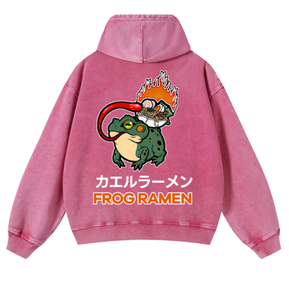 Frog Ramen Vintage Washed Cotton Back Art Hoodie
