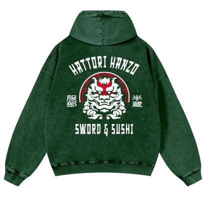 Hattori Hanzo Komainu Vintage Washed Cotton Back Art Hoodie