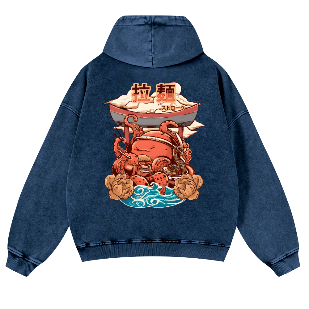 Ramen Octopus Vintage Washed Cotton Back Art Hoodie