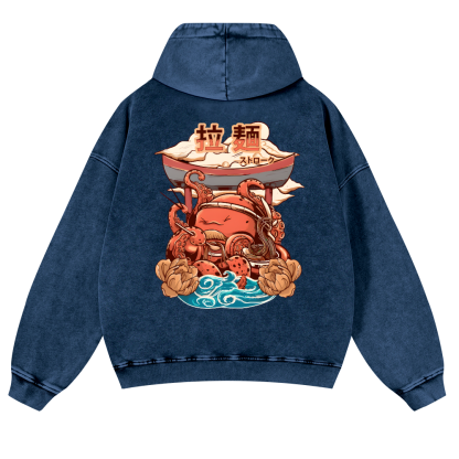 Ramen Octopus Vintage Washed Cotton Back Art Hoodie
