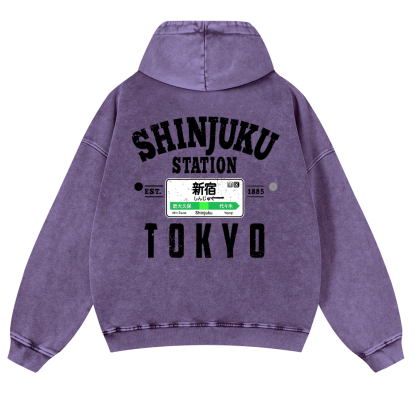 Shinjuku Station Vintage Washed Cotton Back Art Hoodie